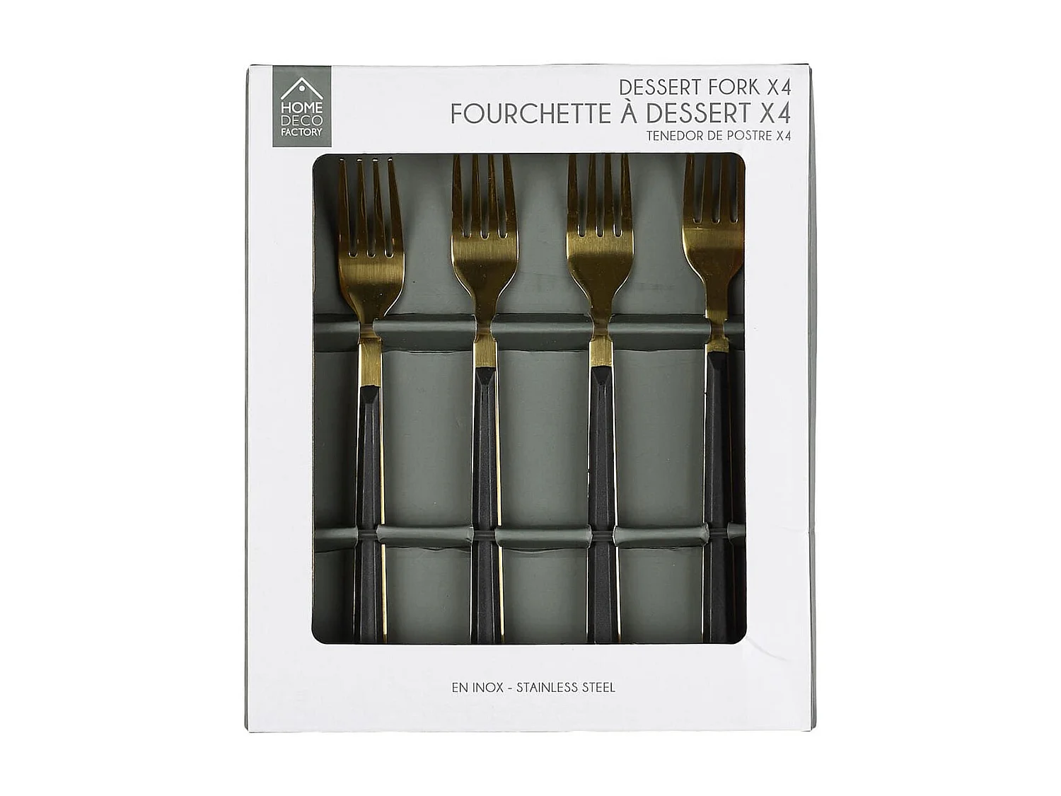 Set 4 fourchettes à dessert inox doré manches noirs en plastique