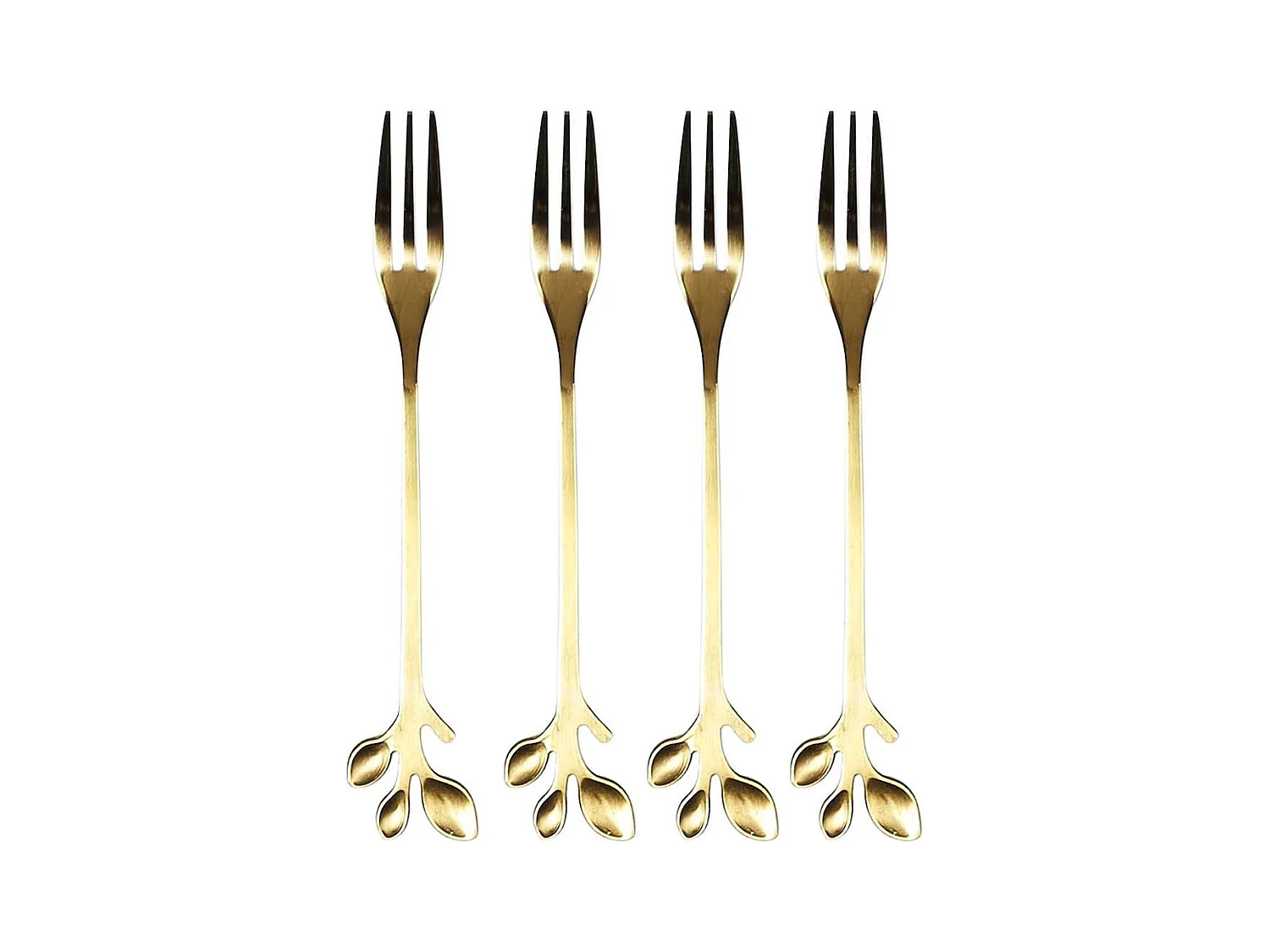 Set de 4 fourchettes à dessert dorées en acier inoxydable style feuilles
