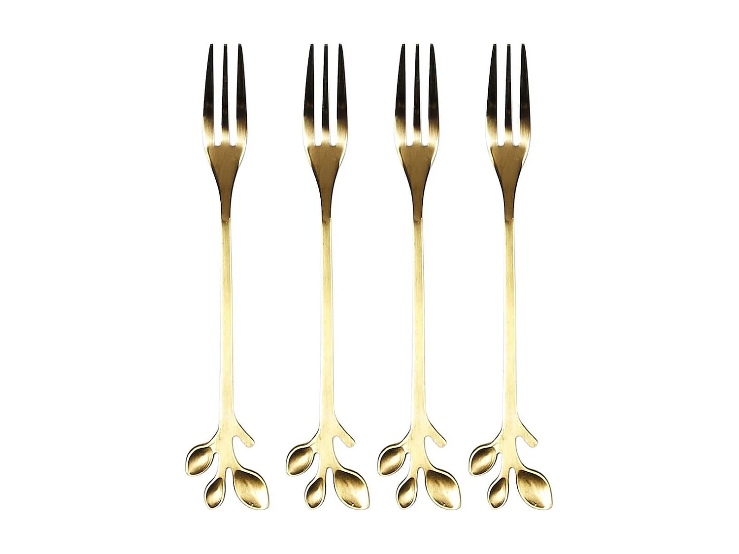 Set de 4 fourchettes à dessert dorées en acier inoxydable style feuilles