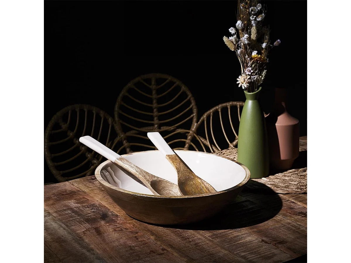 Saladier en bois de manguier uni beige (Ø33 cm) - MANGO