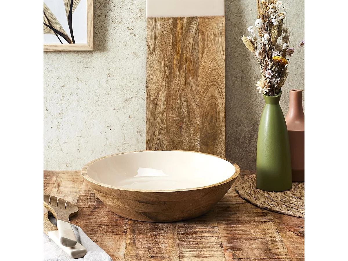 Saladier en bois de manguier uni beige (Ø33 cm) - MANGO