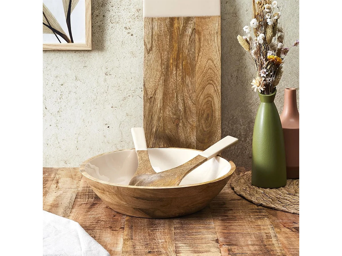Saladier en bois de manguier uni beige (Ø33 cm) - MANGO