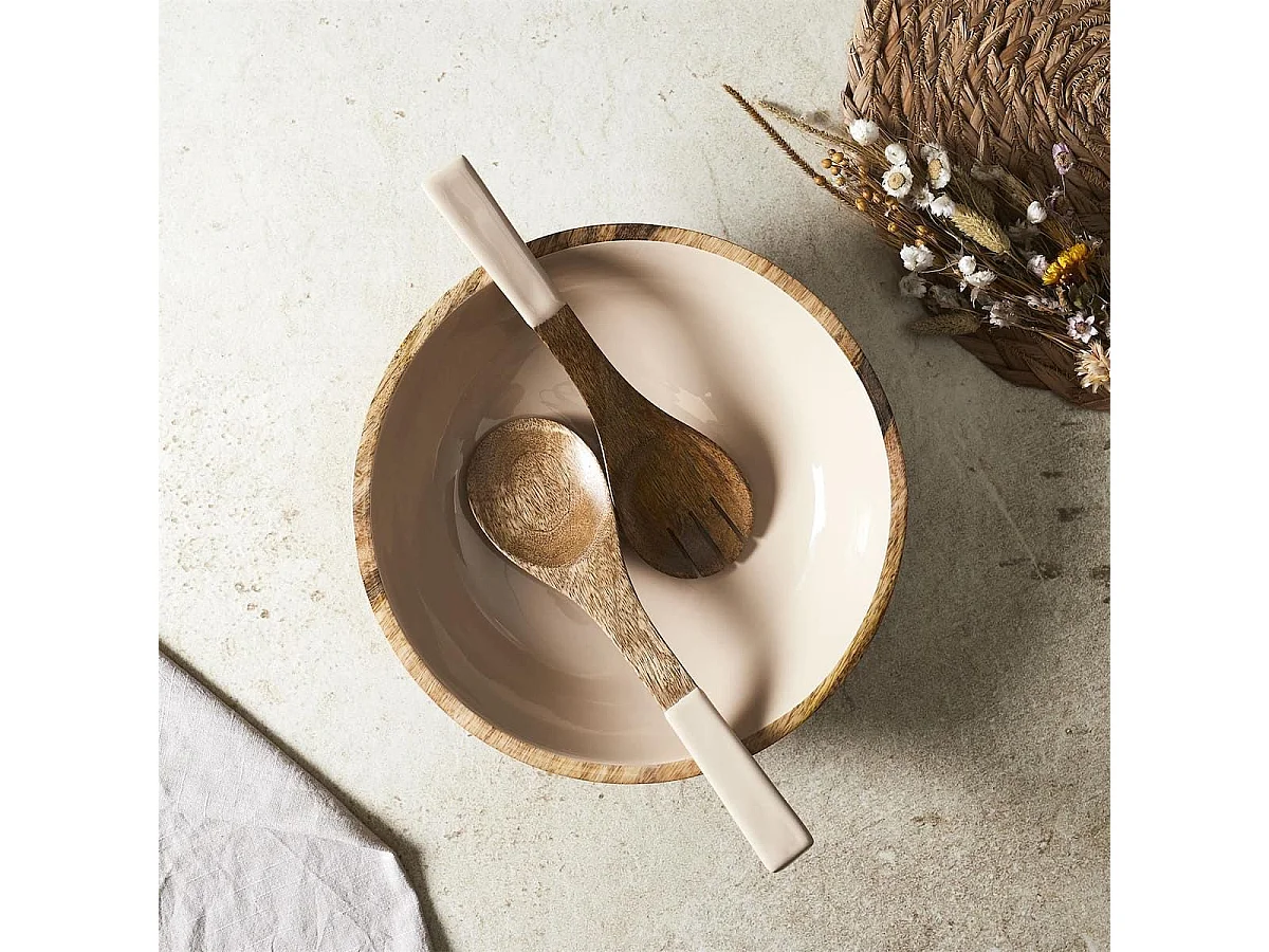 Saladier en bois de manguier uni beige (Ø33 cm) - MANGO