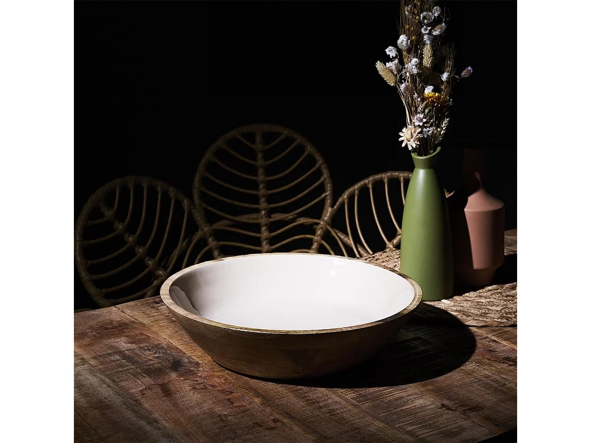 Saladier en bois de manguier uni beige (Ø33 cm) - MANGO