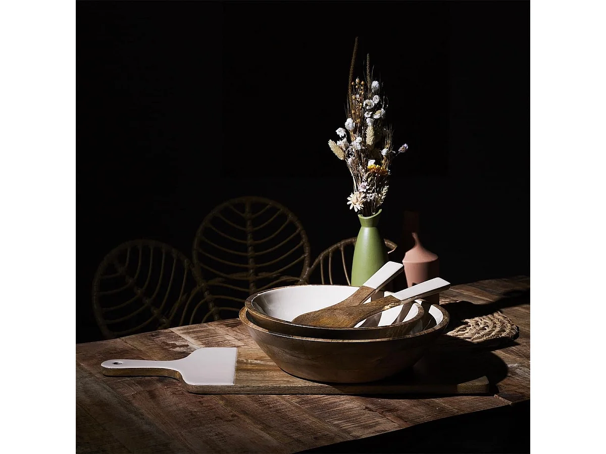 Saladier en bois de manguier uni beige (Ø33 cm) - MANGO