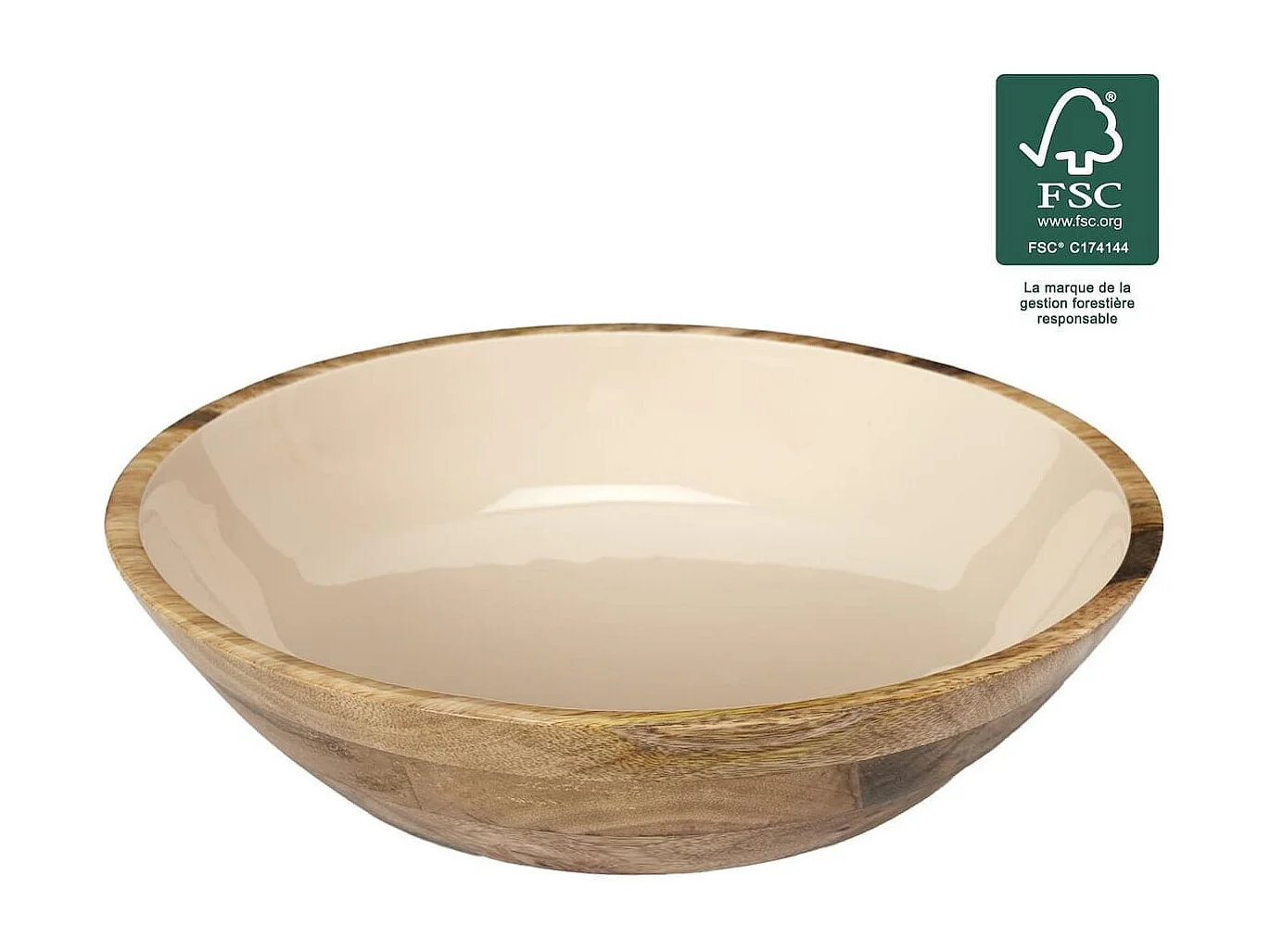 Saladier en bois de manguier uni beige (Ø33 cm) - MANGO