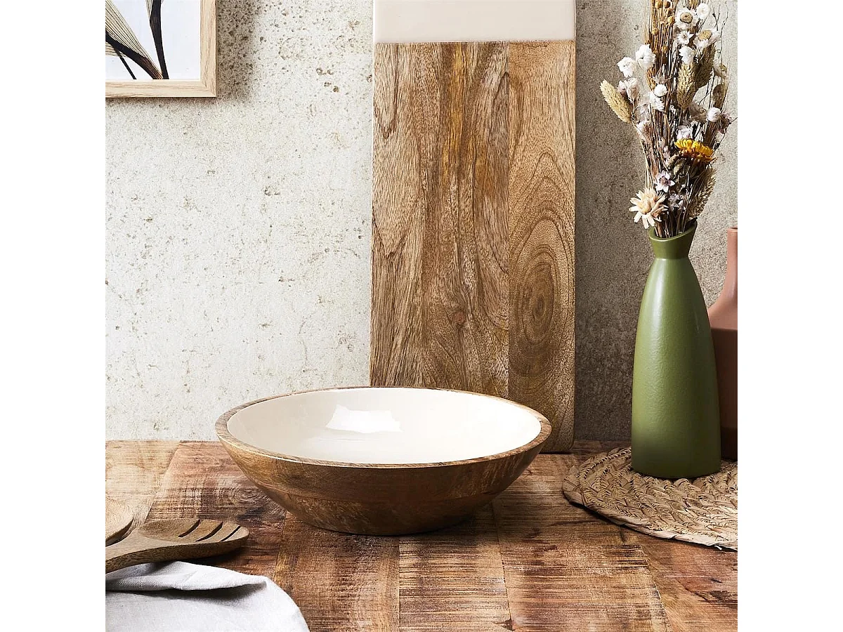 Saladier en bois de manguier uni beige (Ø28 cm) - MANGO