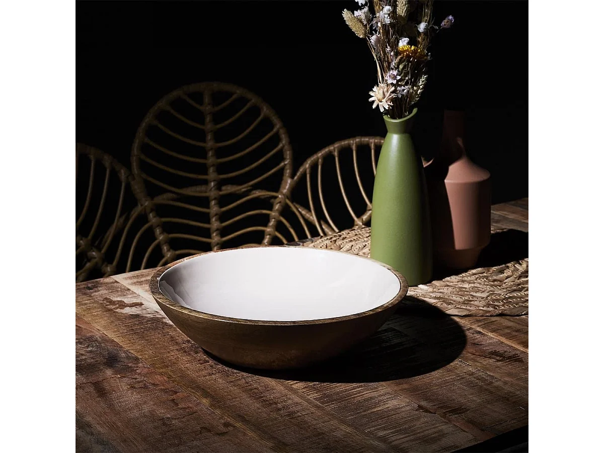 Saladier en bois de manguier uni beige (Ø28 cm) - MANGO