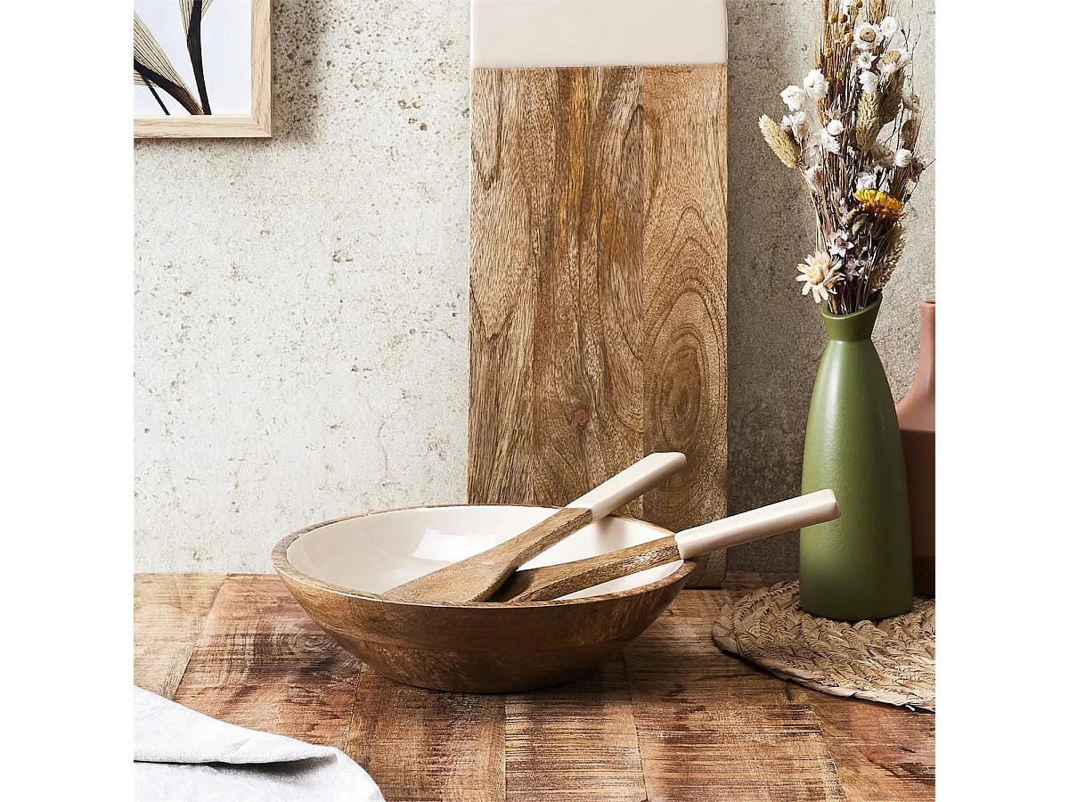 Saladier en bois de manguier uni beige (Ø28 cm) - MANGO