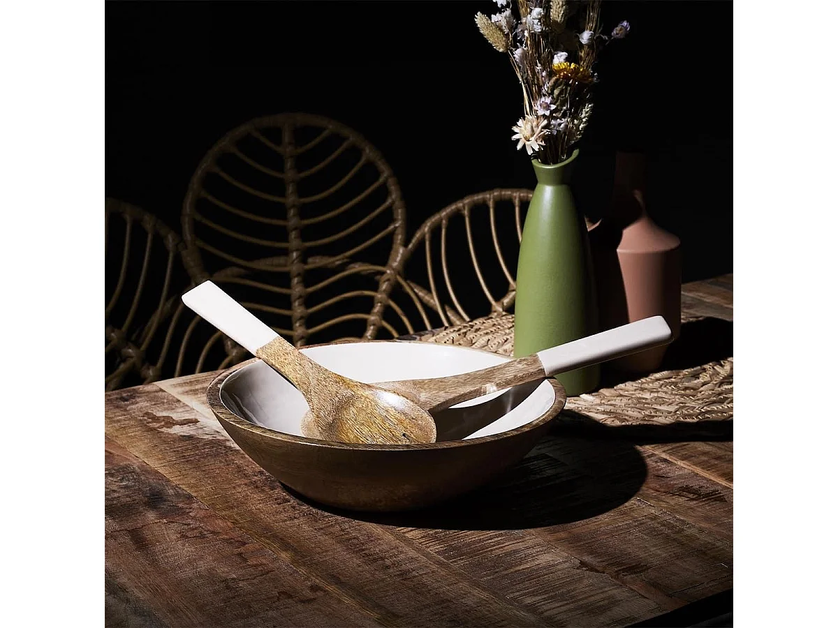 Saladier en bois de manguier uni beige (Ø28 cm) - MANGO