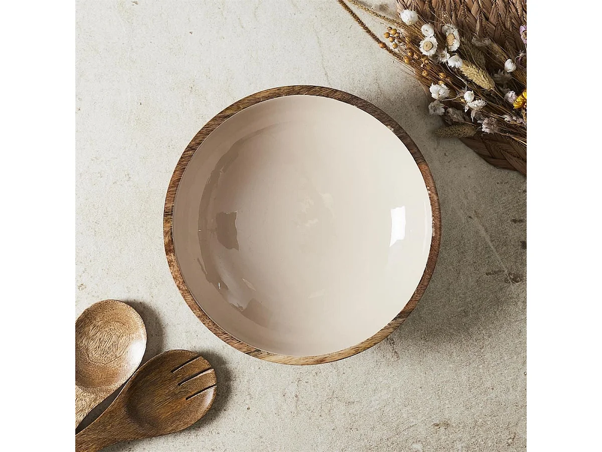 Saladier en bois de manguier uni beige (Ø28 cm) - MANGO