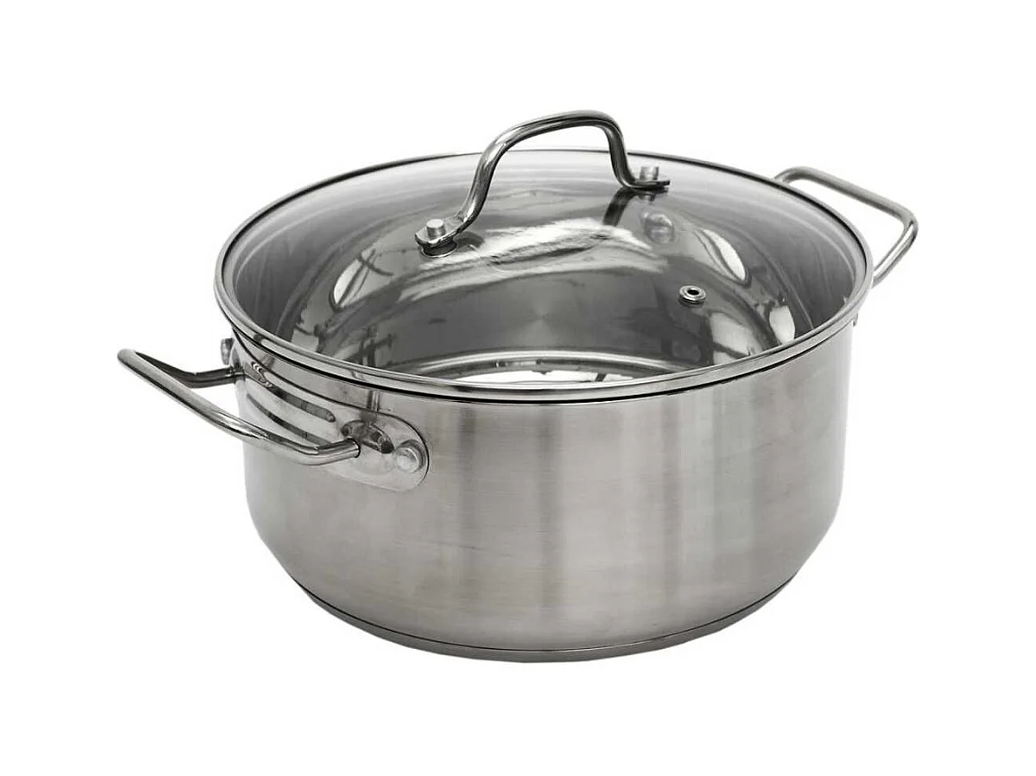 Faitout en Inox avec Couvercle en Verre 24cm - Inox, Tous Feux, Lave-Vaisselle, Cuisson Homogène - TIVON