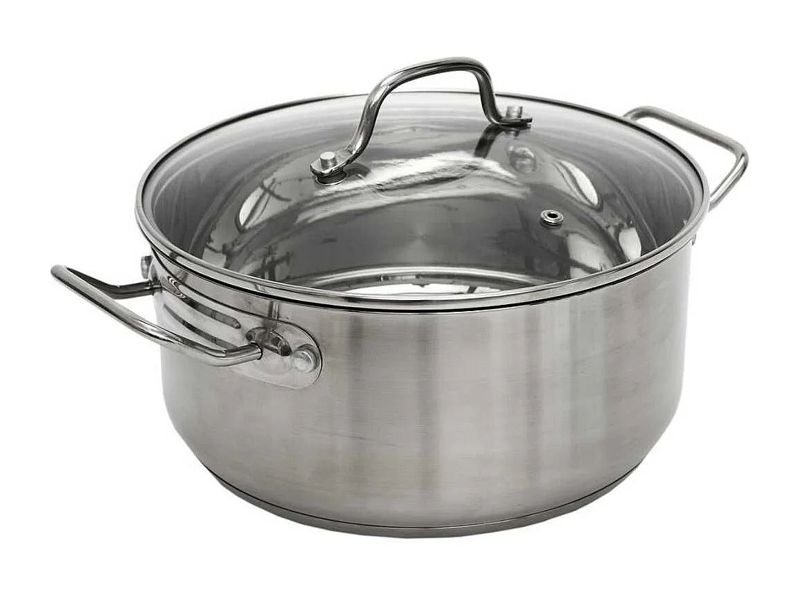 Faitout en Inox avec Couvercle en Verre 24cm - Inox, Tous Feux, Lave-Vaisselle, Cuisson Homogène - TIVON