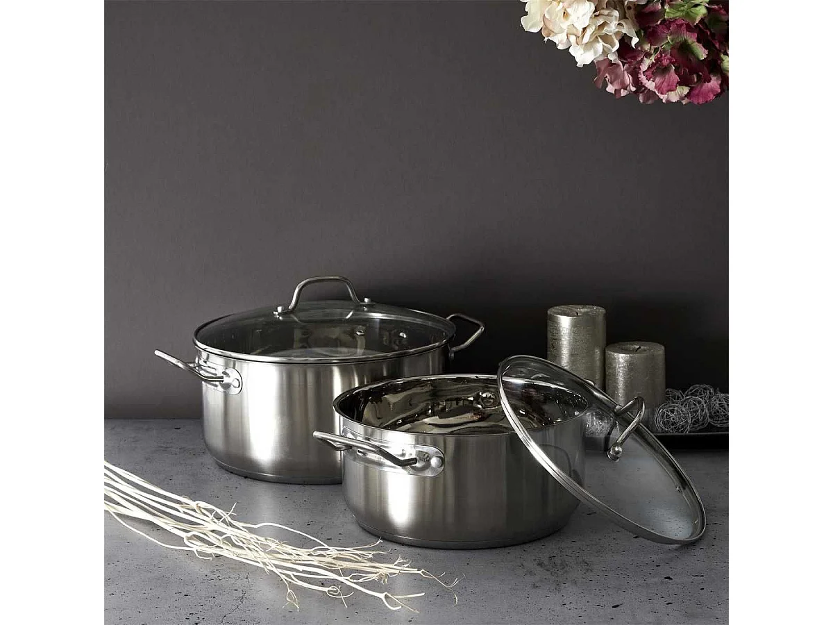 Faitout en Inox avec Couvercle en Verre 24cm - Inox, Tous Feux, Lave-Vaisselle, Cuisson Homogène - TIVON