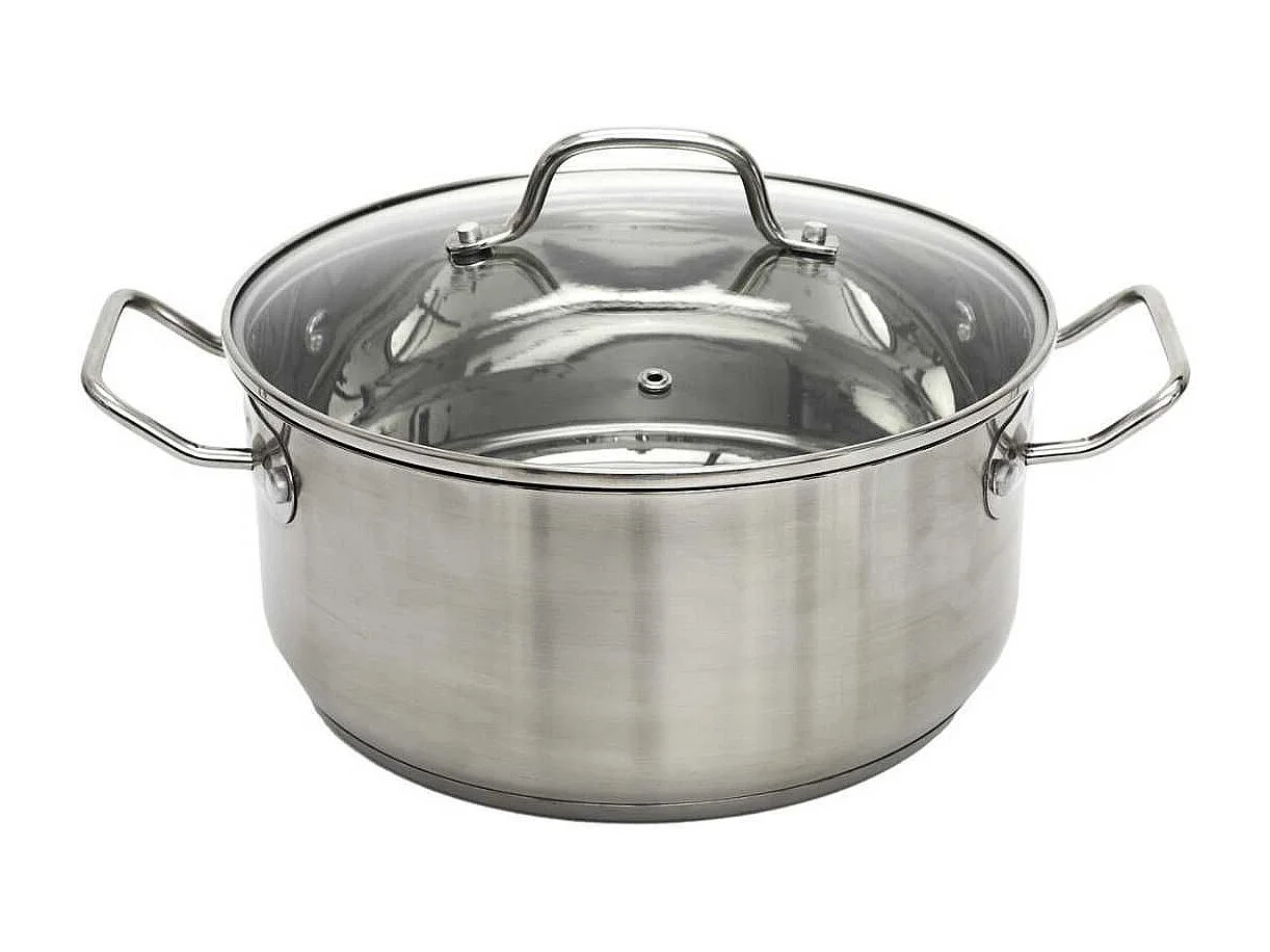Faitout en Inox avec Couvercle en Verre 24cm - Inox, Tous Feux, Lave-Vaisselle, Cuisson Homogène - TIVON