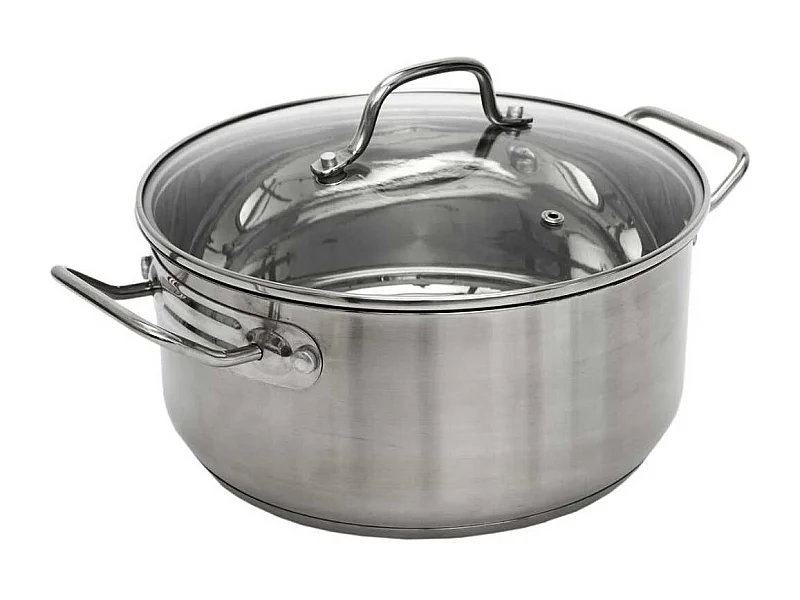 Faitout en Inox avec Couvercle en Verre 24cm - Inox, Tous Feux, Lave-Vaisselle, Cuisson Homogène - TIVON