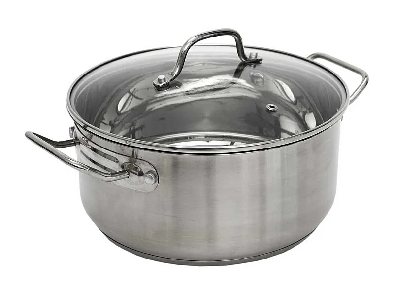 Faitout en Inox avec Couvercle en Verre 28cm Inox, Tous Feux, Lave-Vaisselle, Cuisson Homogène