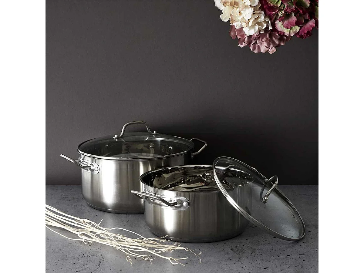 Faitout en Inox avec Couvercle en Verre 28cm Inox, Tous Feux, Lave-Vaisselle, Cuisson Homogène