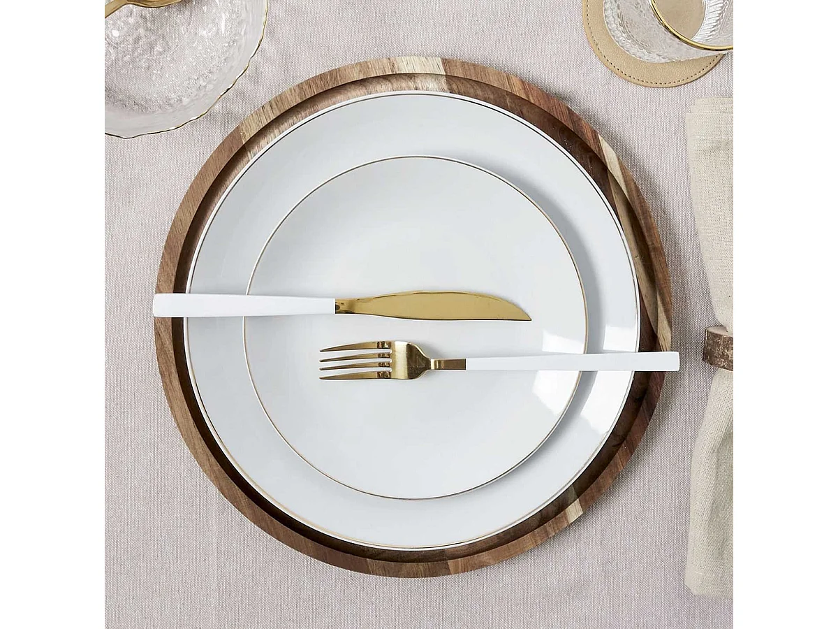 Ménagère 16 Pièces en Inox Or Manche Blanc - NOSTRA