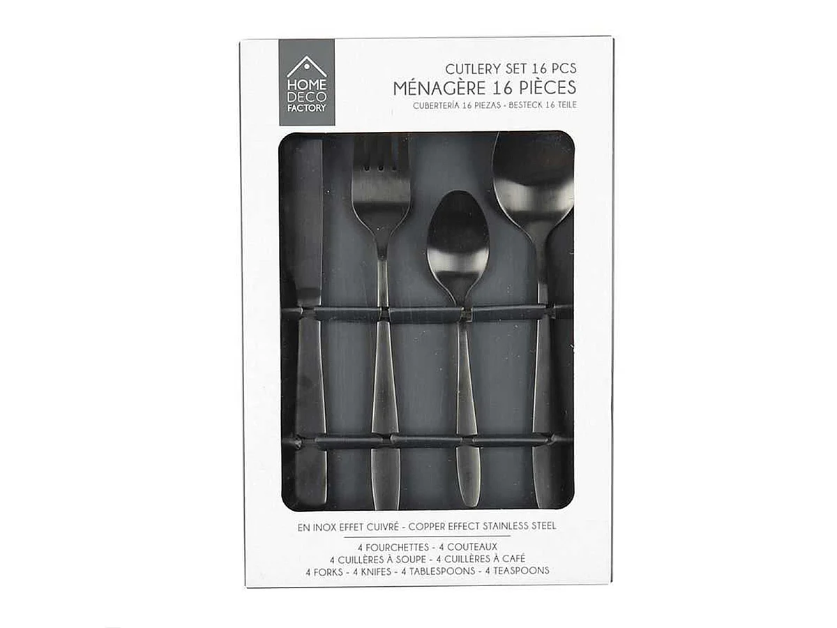 Ménagère 16 Pièces en Acier Inoxydable Noir - STELLA