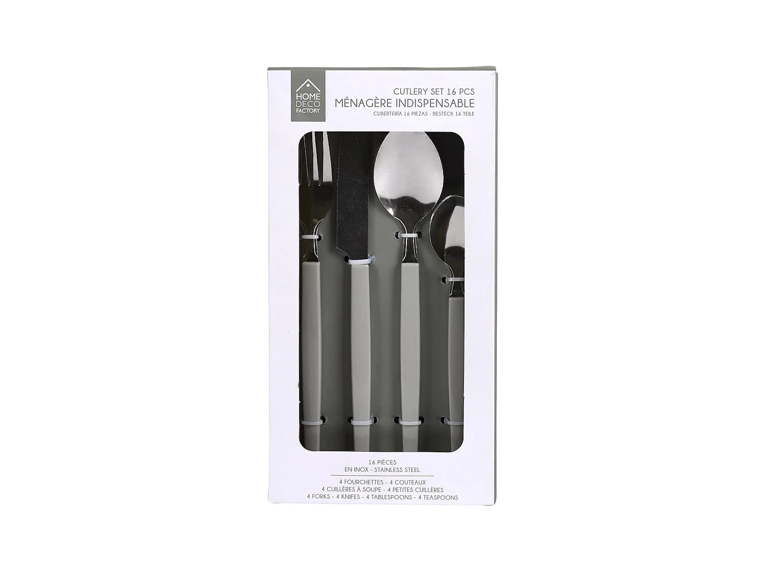 Ménagère 16 pièces en inox manche gris en plastique