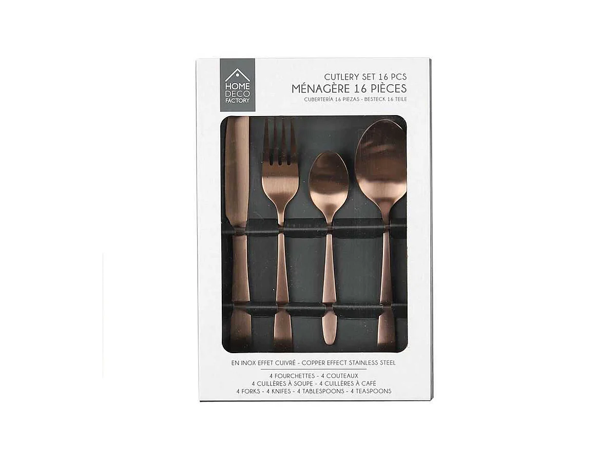 Ménagère 16 Pièces en Acier Inoxydable Cuivré - STELLA