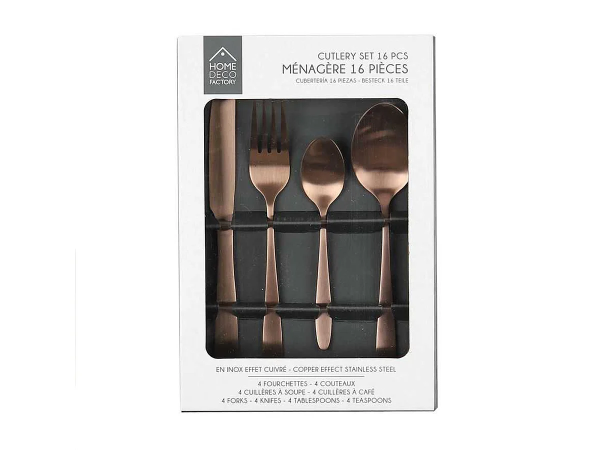 Ménagère 16 Pièces en Acier Inoxydable Cuivré - STELLA