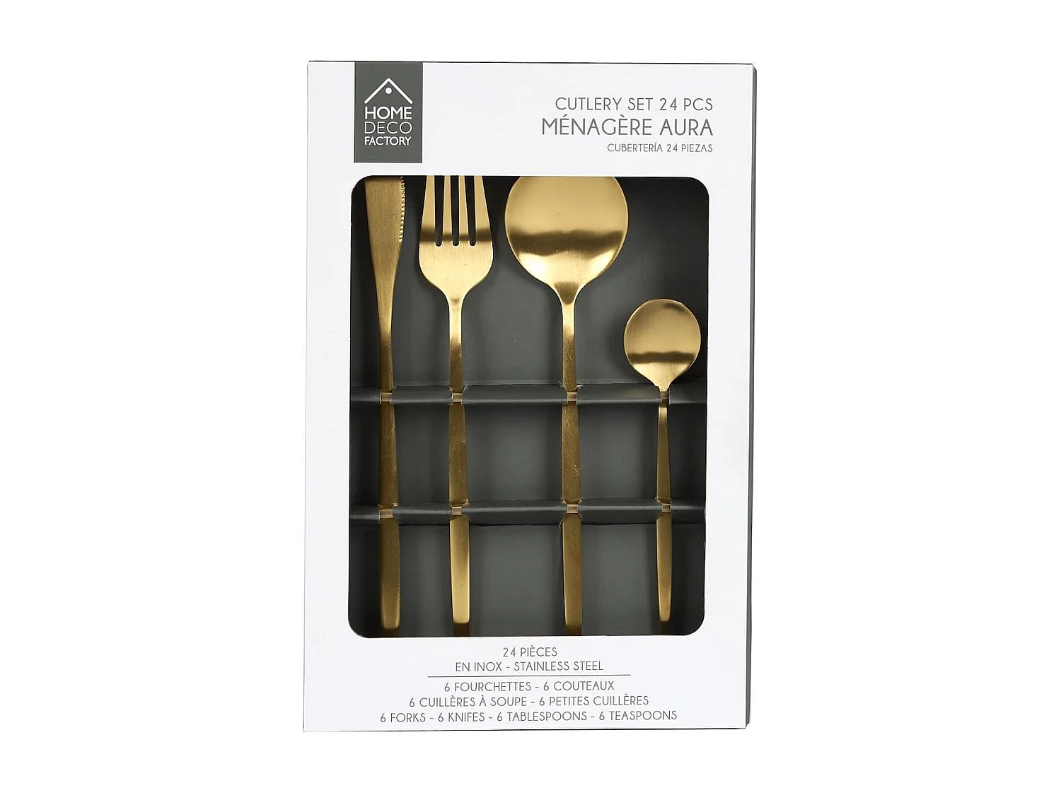 Ménagère 24 pièces en inox coloris doré