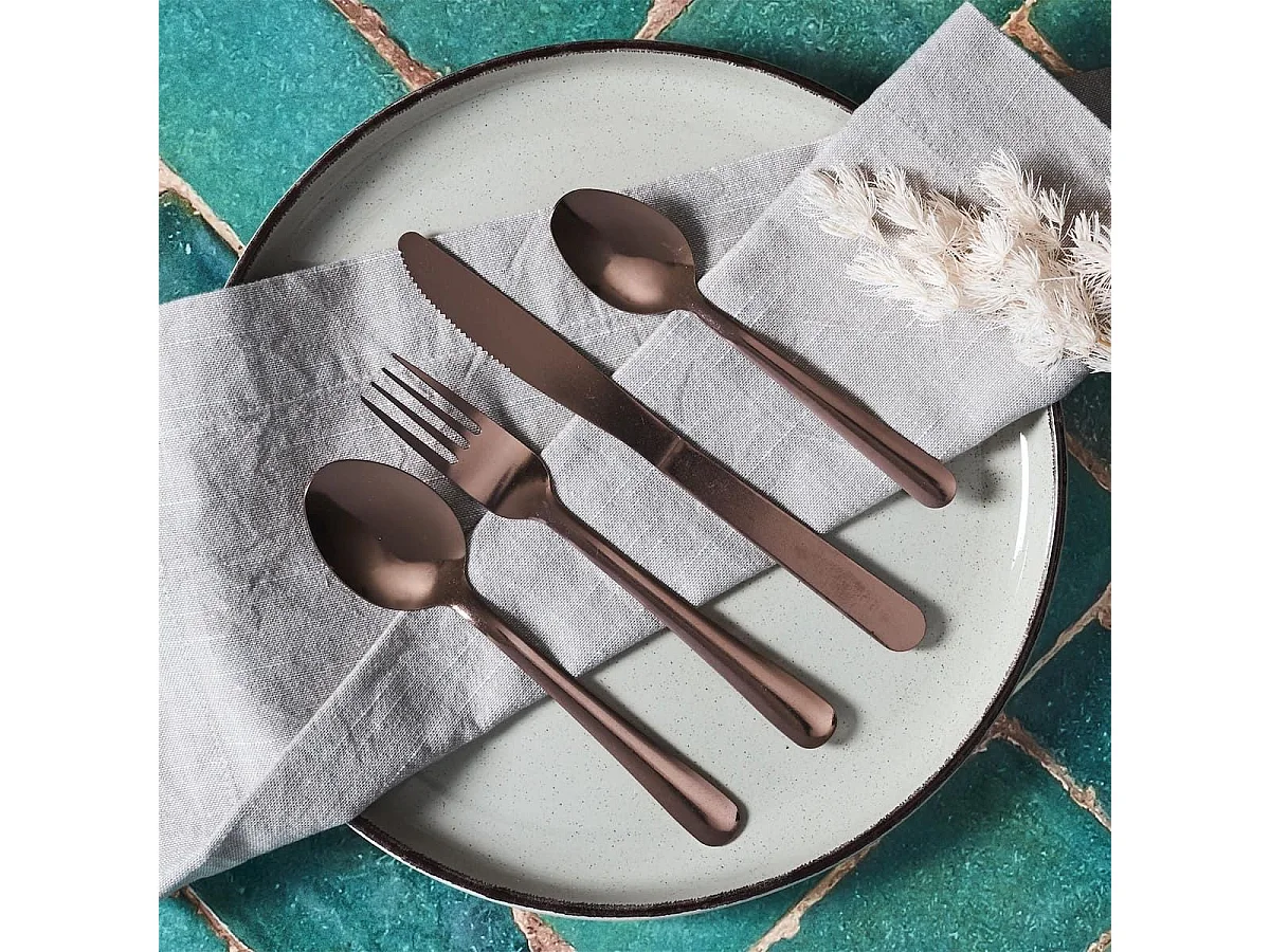 Ménagère 16 pièces en inox coloris cuivre