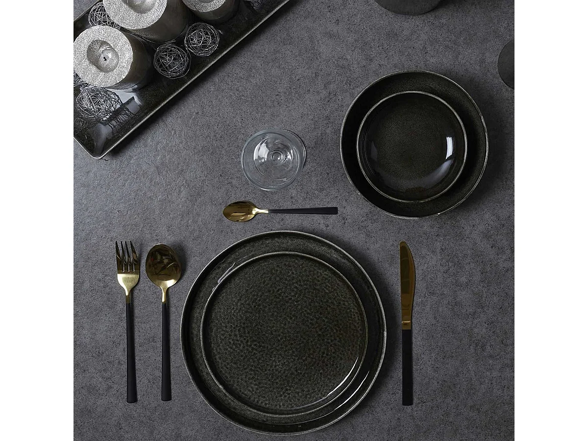 Ménagère 16 Pièces en Inox Or Manche Noir - BISTRA