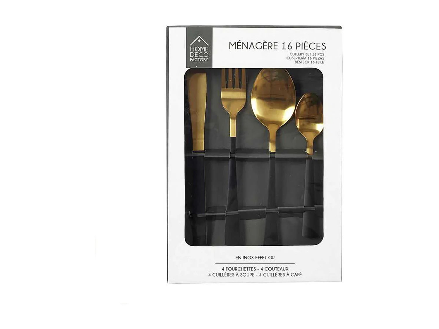 Ménagère 16 Pièces en Inox Or Manche Noir - BISTRA