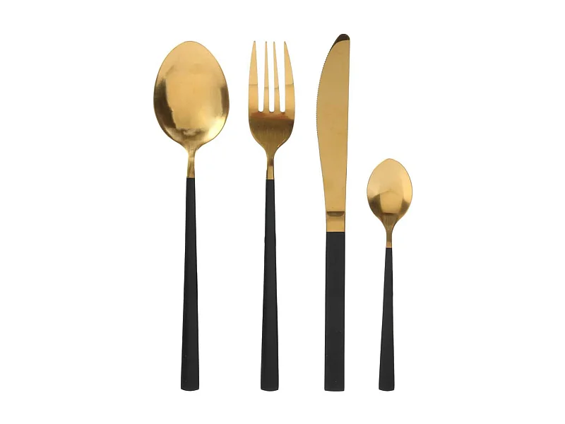 Ménagère 16 Pièces en Inox Or Manche Noir - BISTRA