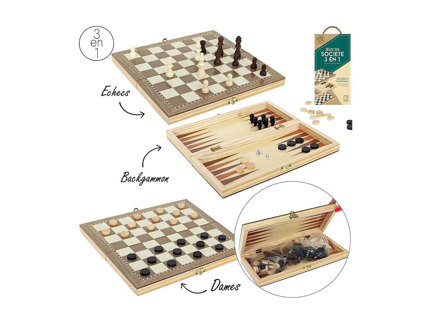 Mallette en Bois Jeux 3 en 1 - DAMIEN