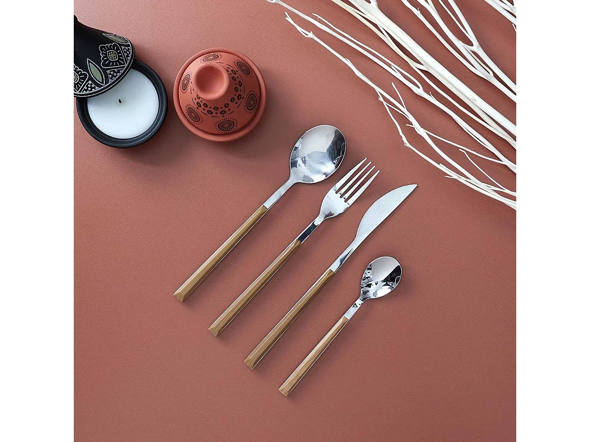 Ménagère 16 Pièces en Inox Manche Effet Bois - BONNIS