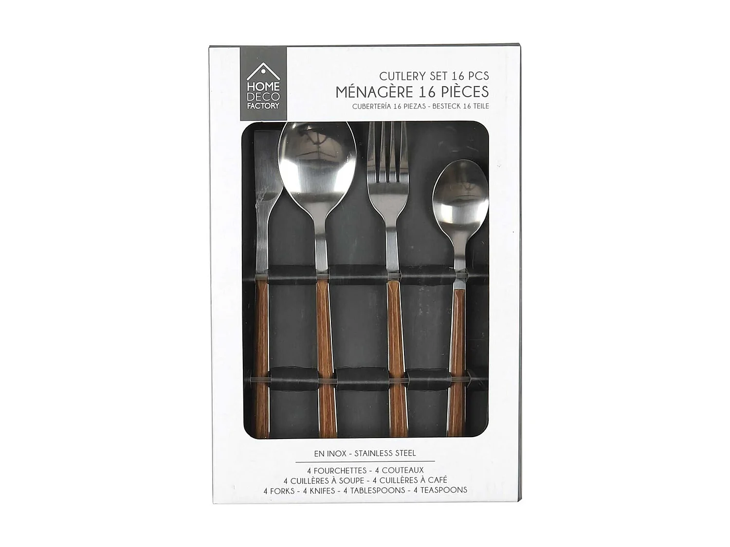 Ménagère 16 Pièces en Inox Manche Effet Bois - BONNIS