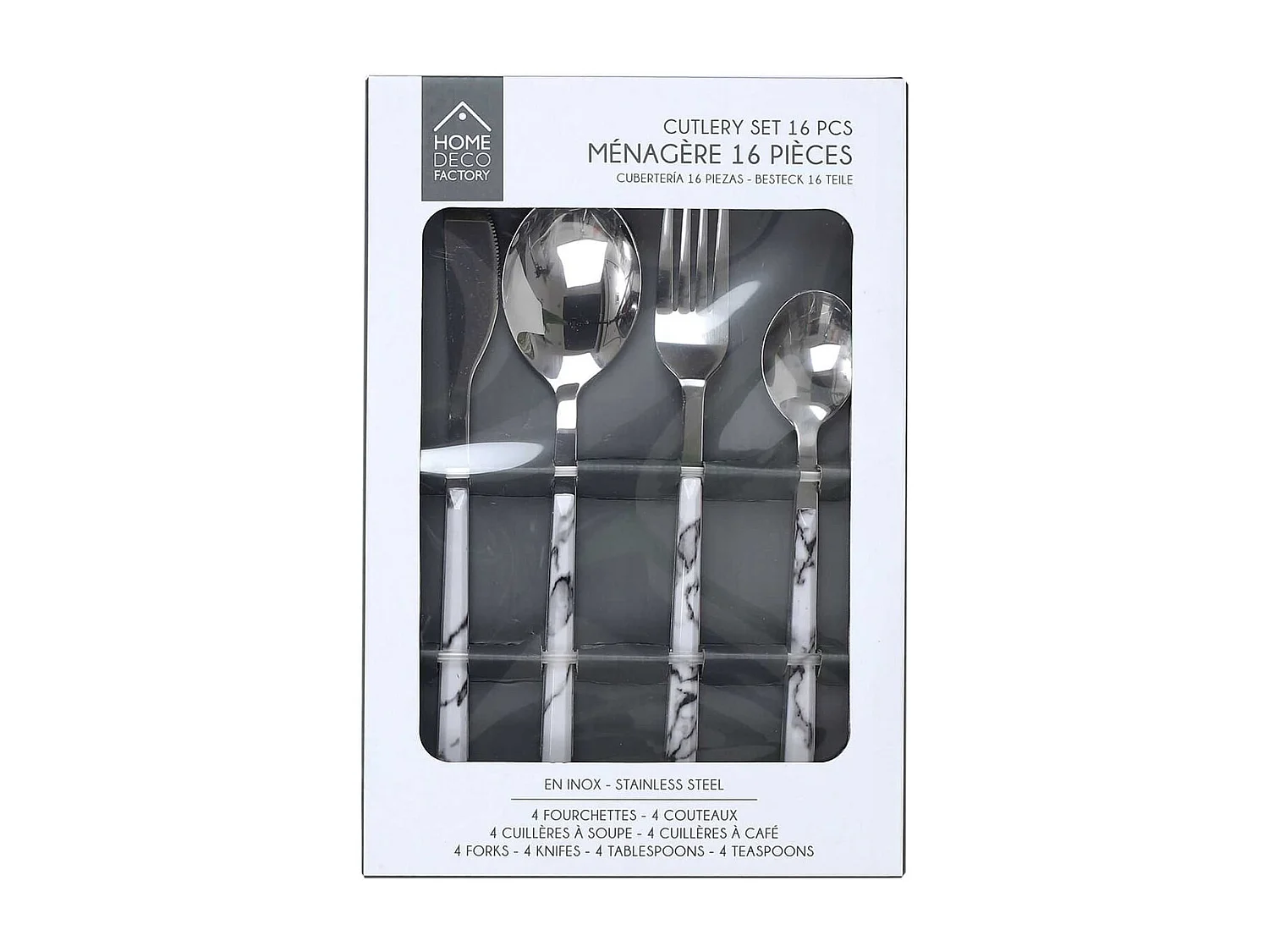 Ménagère 16 Pièces en Inox Manche Effet Marbre - MARBLE