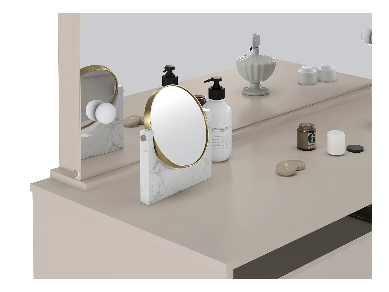 Coiffeuse avec miroir à LEDs - 5 tiroirs – Beige - JENEMI