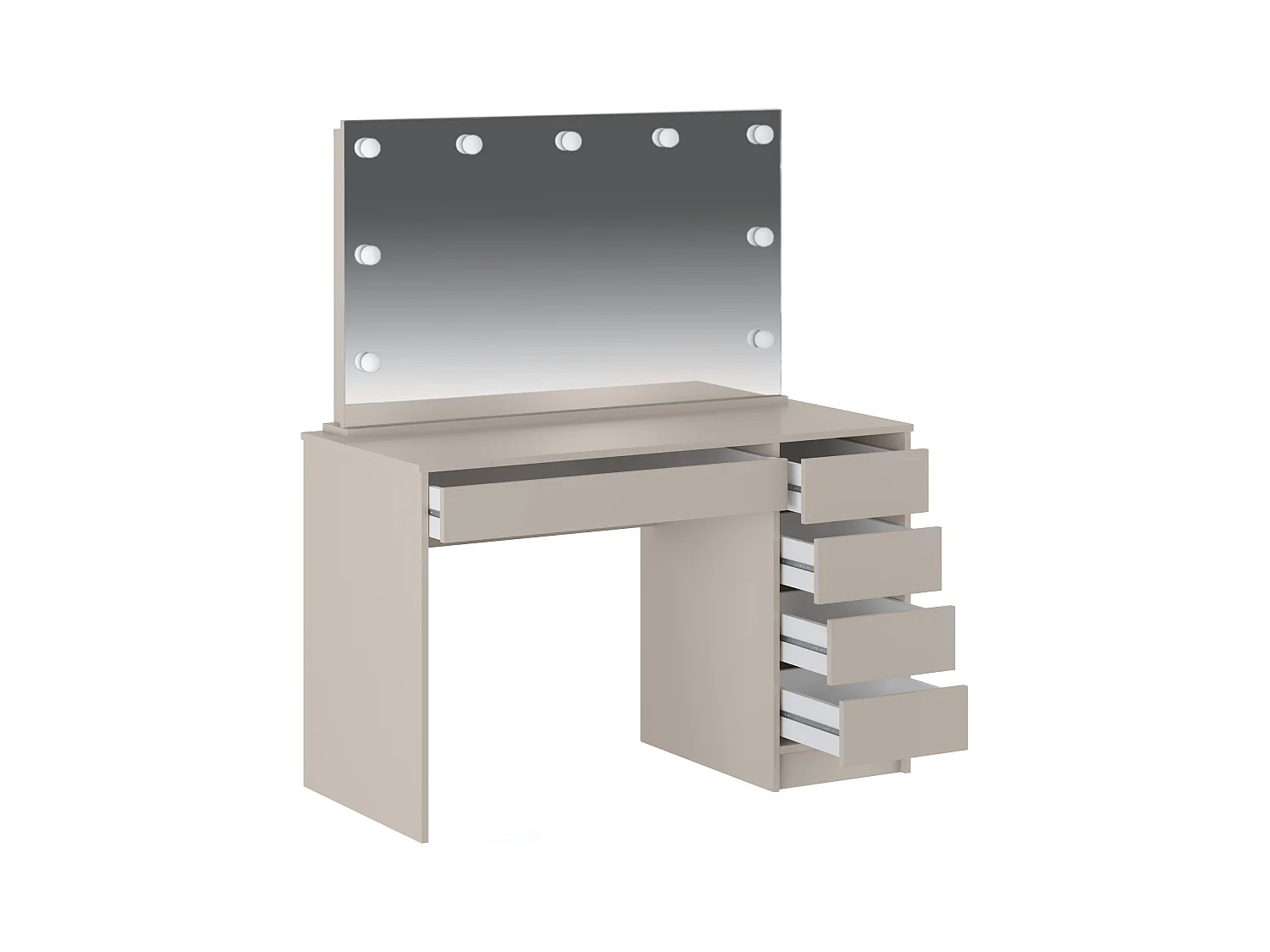 Coiffeuse avec miroir à LEDs - 5 tiroirs – Beige - JENEMI