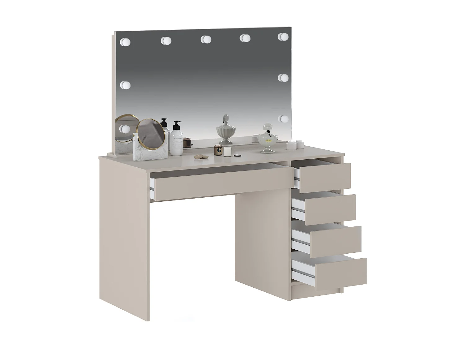 Kaptafel met LED-spiegel - 5 lades - Beige - JENEMI