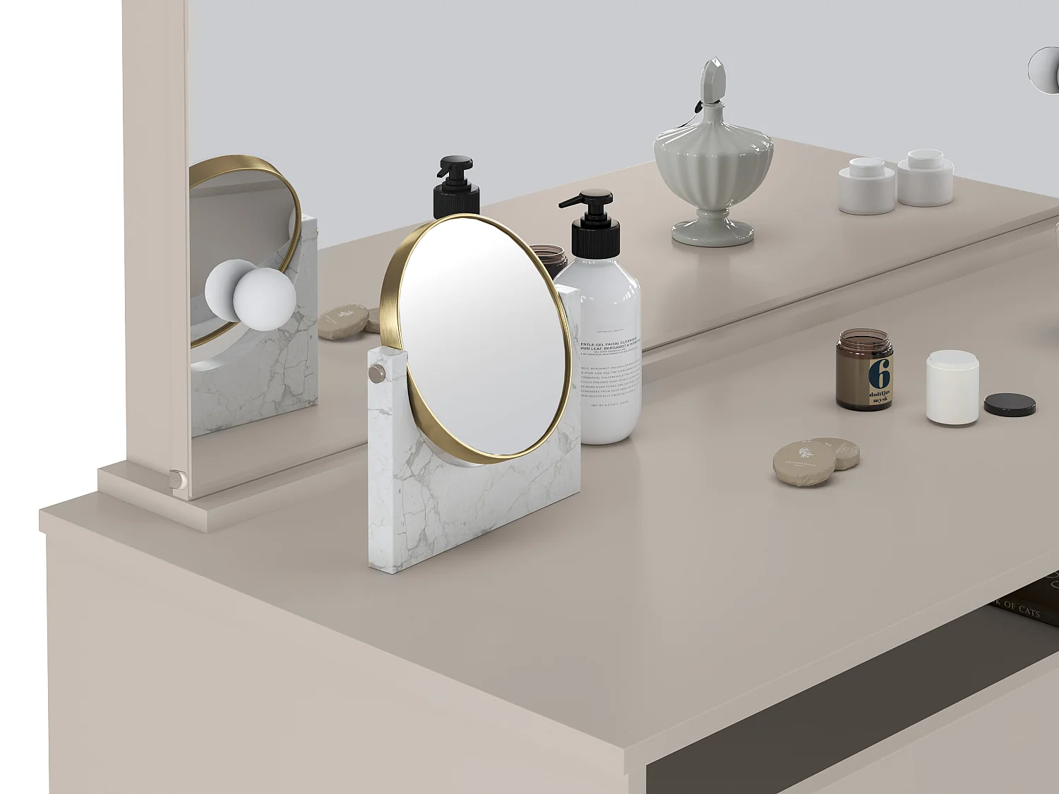 Kaptafel met LED-spiegel - 5 lades - Beige - JENEMI