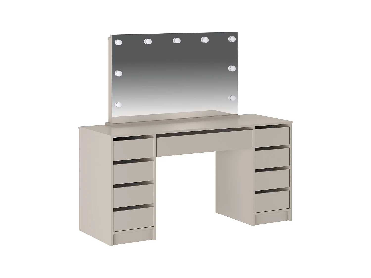 Coiffeuse double avec miroir à LEDs - 9 tiroirs – Beige - JENEMI