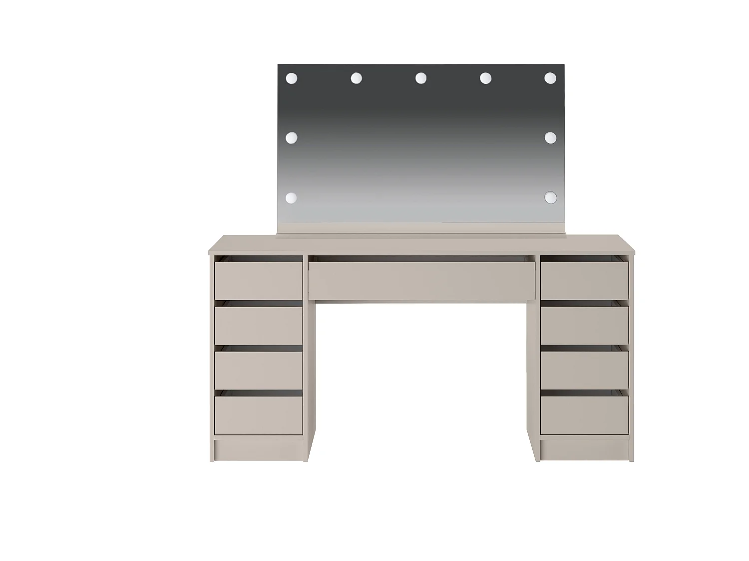 Coiffeuse double avec miroir à LEDs - 9 tiroirs – Beige - JENEMI