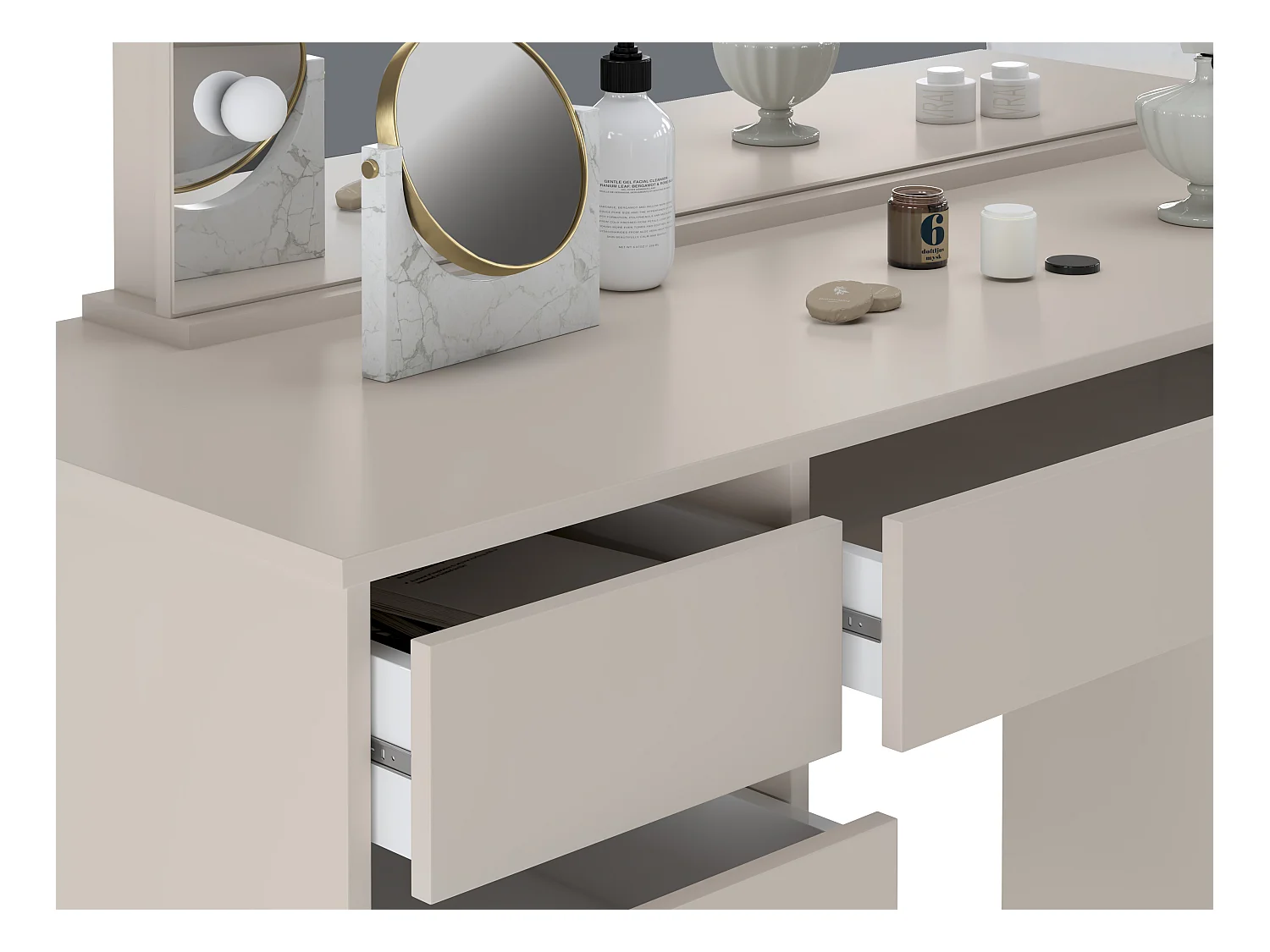 Coiffeuse double avec miroir à LEDs - 9 tiroirs – Beige - JENEMI