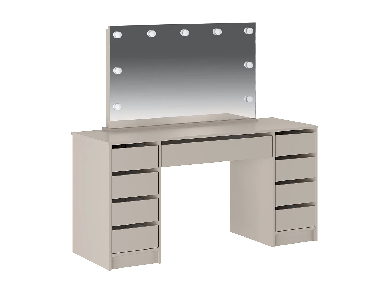 Dubbele kaptafel met LED-spiegel - 9 lades - Beige - JENEMI