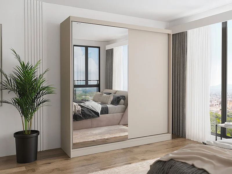 Armoire 2 portes coulissantes – Avec miroir – L200 cm – Beige - OCHIRA