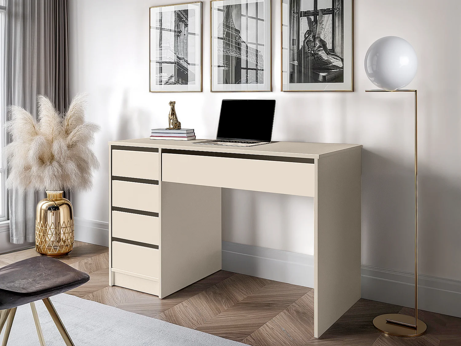 Bureau avec 5 tiroirs – Beige - JENEMI