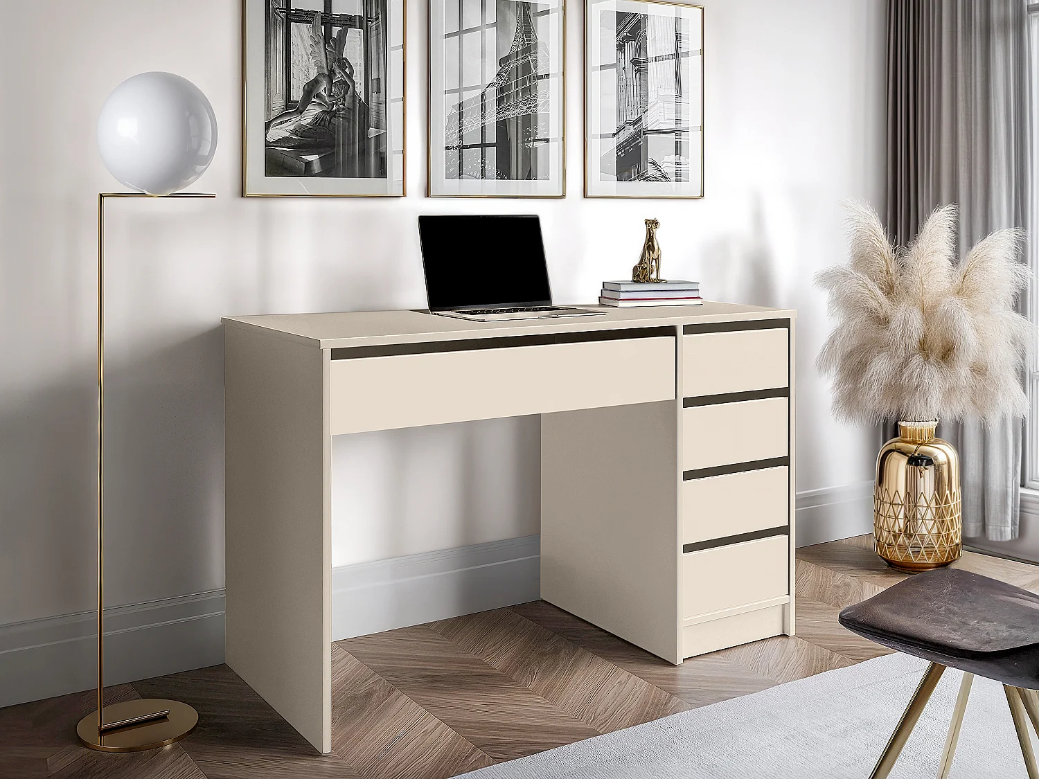Bureau avec 5 tiroirs – Beige - JENEMI