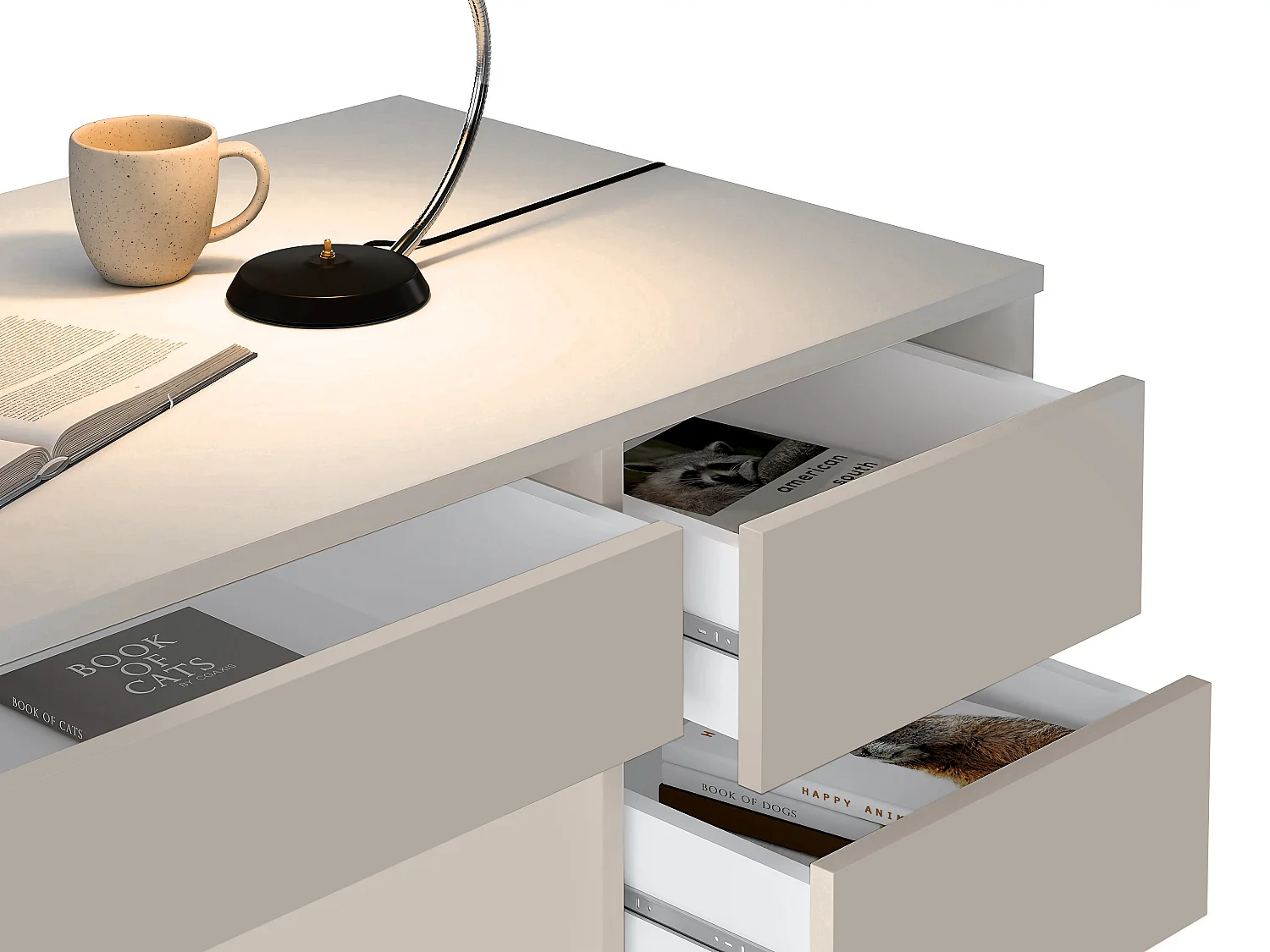 Bureau avec 5 tiroirs – Beige - JENEMI