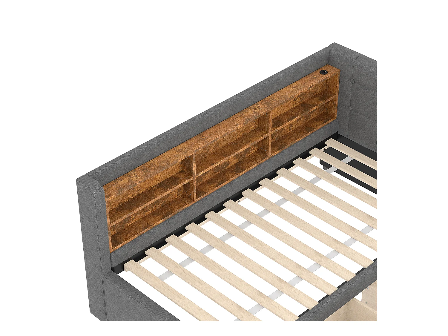 Canapé-lit 90x200 cm - avec 2 tiroirs - port USB + Type C - avec compartiment de rangement - lin - beige (matelas non inclus)