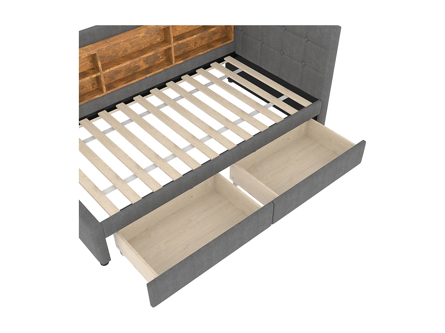Canapé-lit 90x200 cm - avec 2 tiroirs - port USB + Type C - avec compartiment de rangement - lin - beige (matelas non inclus)